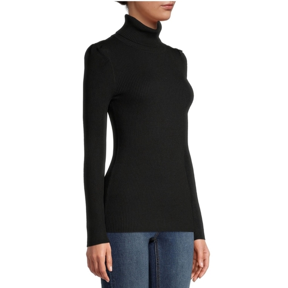 Black ribbed turtleneck pullover sweater - Picture 3 of 7